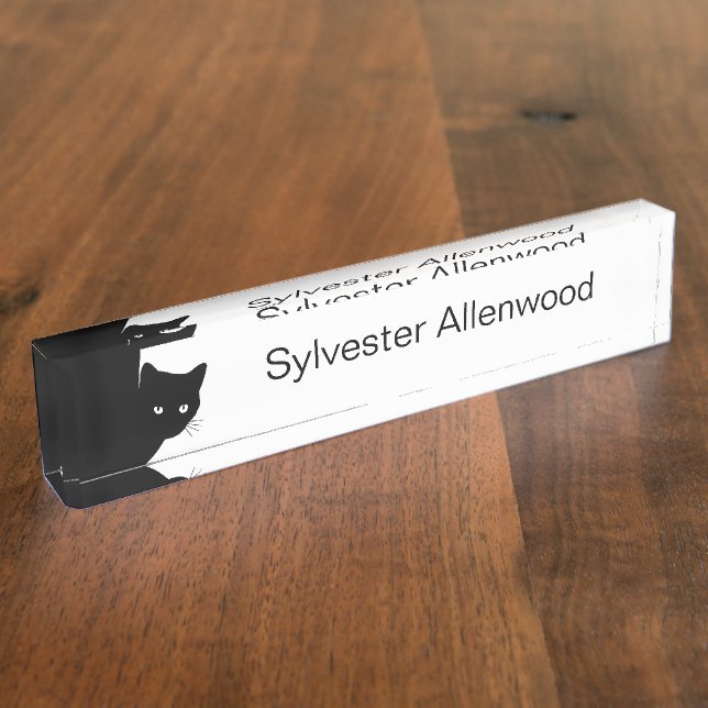 Sly Black Cat w Name Nameplate (Side)
