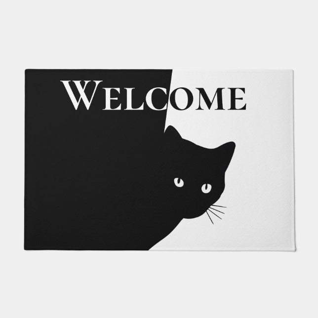 Sly Black Cat Welcome Doormat (Front)