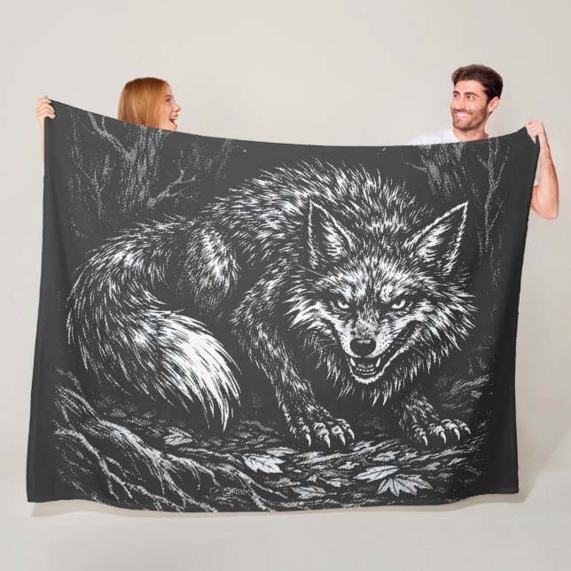 Sly Forest Fox — by BurnsInHell Fleece Blanket (In Situ)