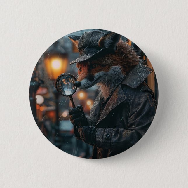 Sly fox detective in a noir setting 6 cm round badge (Front)