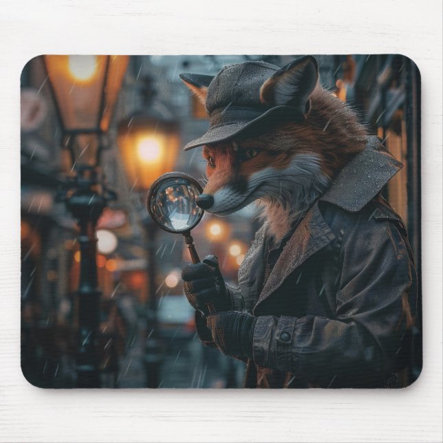 Sly fox detective in a noir setting mouse mat (Front)