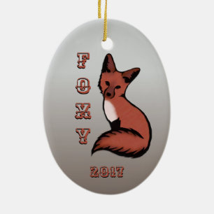 Sly Red Foxy Fox with Year Ceramic Tree Decoration