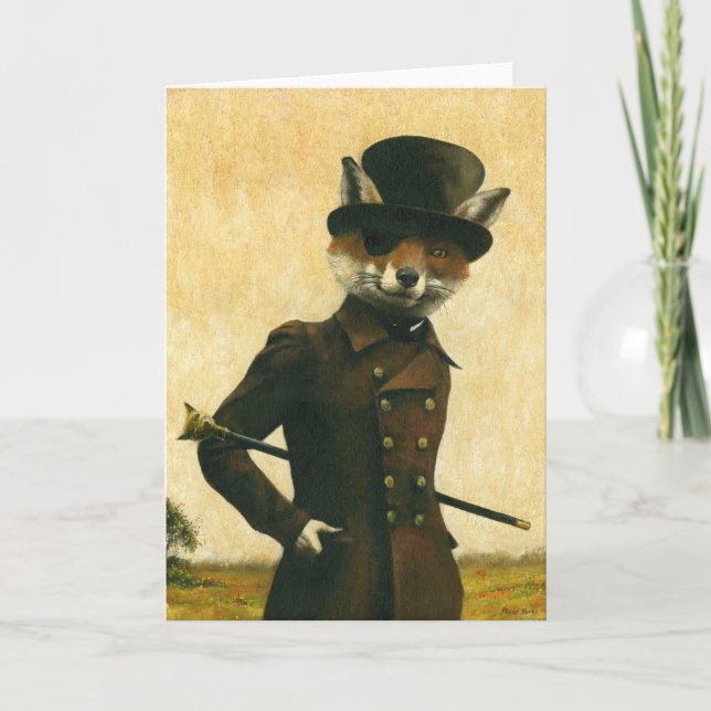 Sly Victorian Fox Greetings Card (Front)