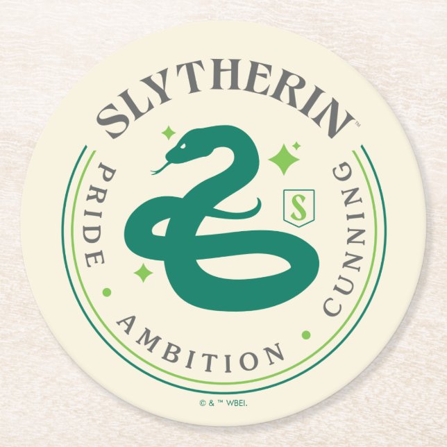 SLYTHERIN™ Green Snake House Pride Badge Round Paper Coaster (Front)