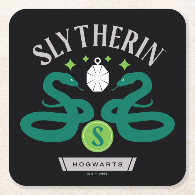 SLYTHERIN™ House Double Snake Locket Graphic Square Paper Coaster (Front)