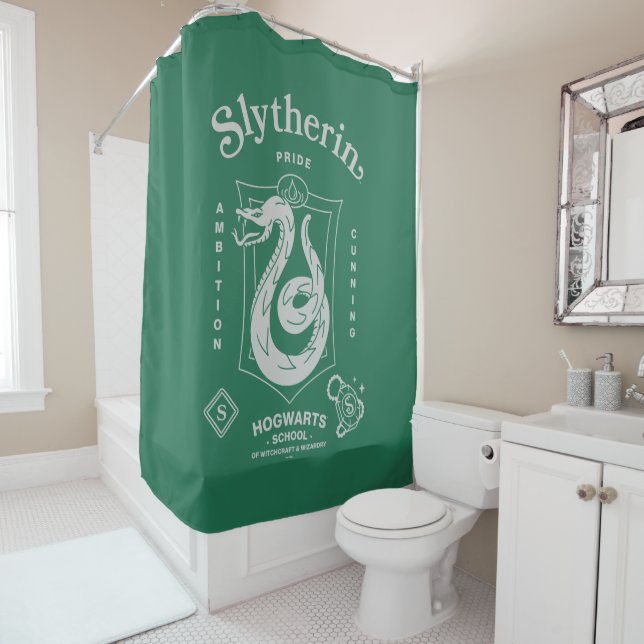 SLYTHERIN™ Pride Ambition Cunning Crest Shower Curtain (In Situ)