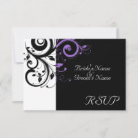 Sm Black +White Purple Swirl Wedding Matching RSVP