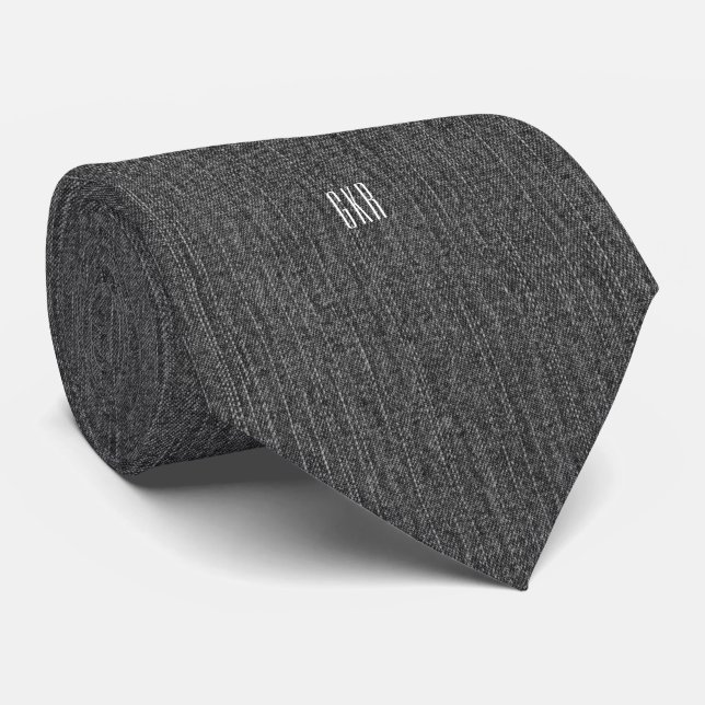 Sm Monogram Printed on Dark Gray Denim Print Tie (Rolled)