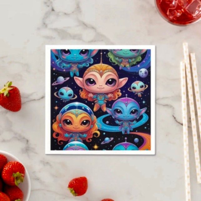 Smal Multicolore Aliens in Space  Napkin (Creator Uploaded)