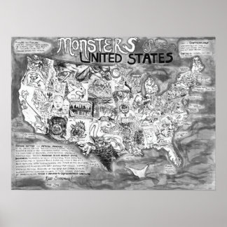 Small 24 x 18" Monsters of the United States Poster