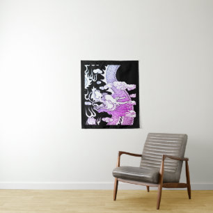 Small (34" x 40") ULTRA VIOLET DRAGON ON BLACK Tapestry