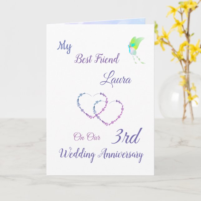 Small 3rd Anniversary design greeting Card (Yellow Flower)