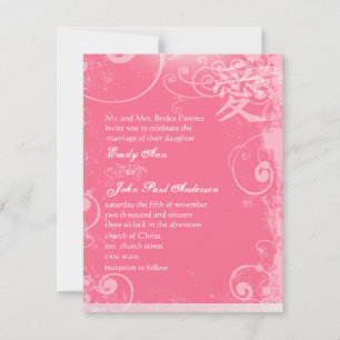 Small 4 x 5 Pink Kanji Love Swirl Wedding Invitation