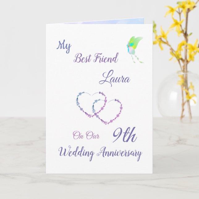 Small 9th Anniversary design greeting Card (Yellow Flower)