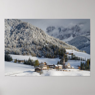 Small alpine village in the snow poster