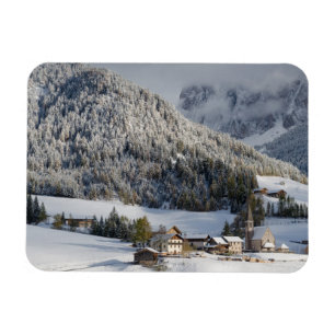 Small alpine village in the snow rectangle magnet