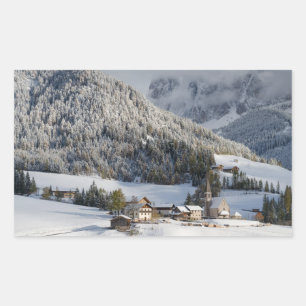 Small alpine village in the snow rectangle sticker
