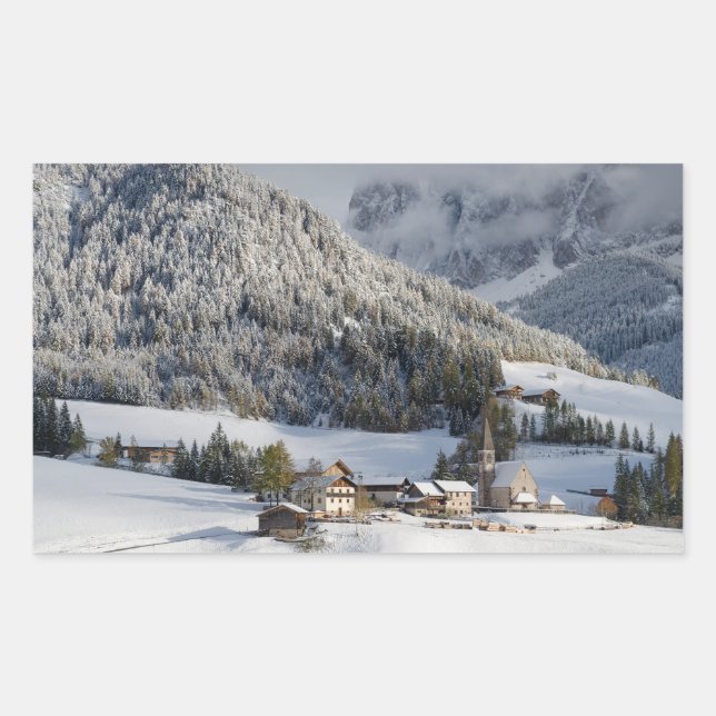 Small alpine village in the snow rectangle sticker (Front)