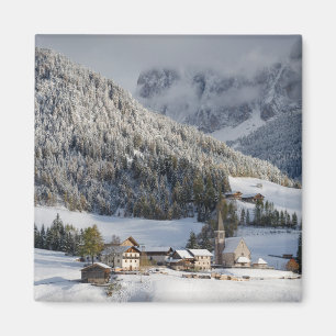Small alpine village in the snow square magnet