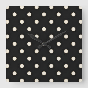 Small Antique White Polka Dots on Black Distressed Square Wall Clock