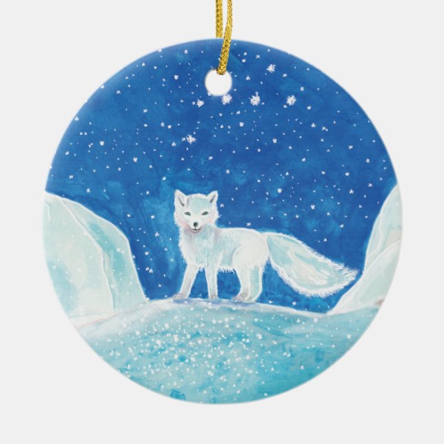 Small Arctic Fox (Vulpes lagopus) Illustration    Ceramic Tree Decoration (Front)