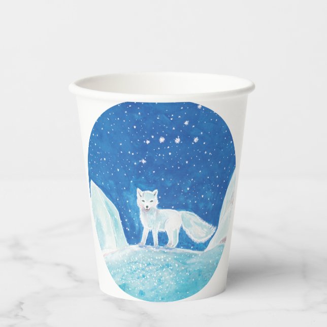 Small Arctic Fox (Vulpes lagopus) Illustration   Paper Cups (Front)