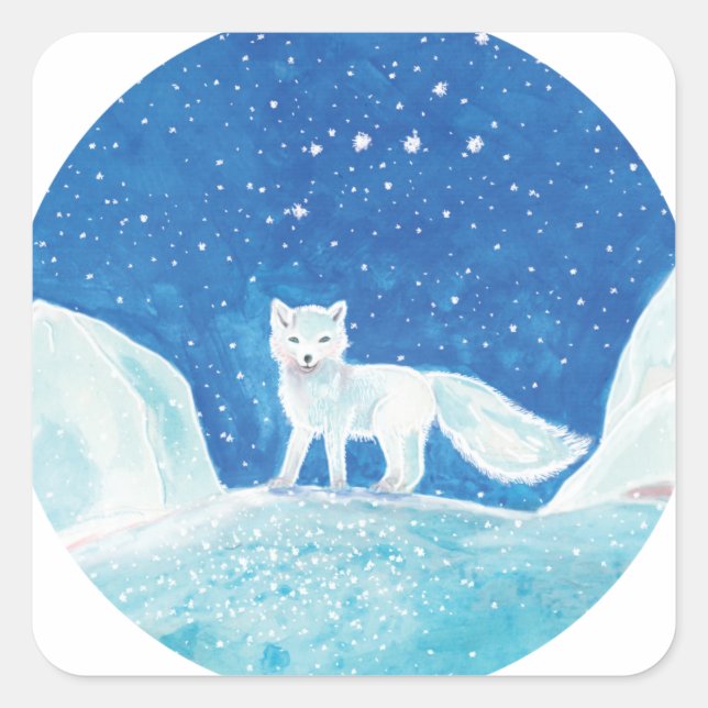 Small Arctic Fox (Vulpes lagopus) Illustration   Square Sticker (Front)