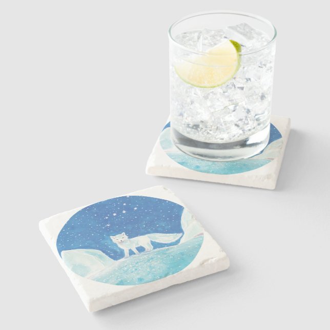 Small Arctic Fox (Vulpes lagopus) Illustration   Stone Coaster (Side)