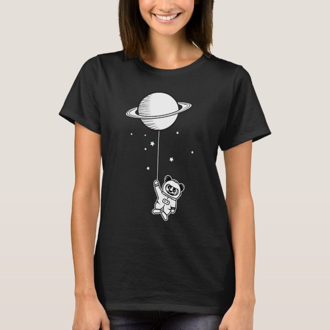 Small astronaut panda bear with Saturn balloon T-Shirt (Front)