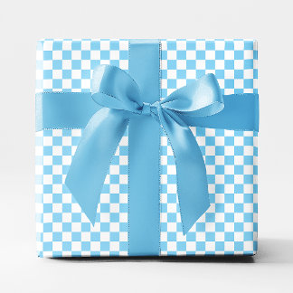 Small Baby Blue and White Chequered Wrapping Paper