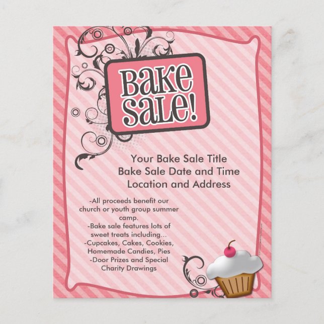 Small Bake Sale Flyers, Sweet Pink Swirls Flyer (Front)