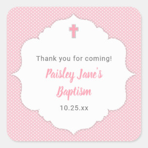Small Baptism favour sticker, pink dot Square Sticker