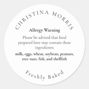 Small Batch Bakery Pie Personalised Allergy Allert Classic Round Sticker