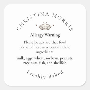 Small Batch Bakery Pie Personalised Allergy Allert Square Sticker