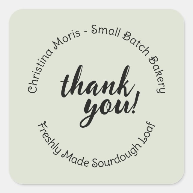 Small Batch Home Bakery Thank You Pattern Square Sticker (Front)