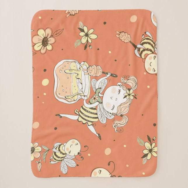Small Bee Drawing Sherpa Blanket (Front)