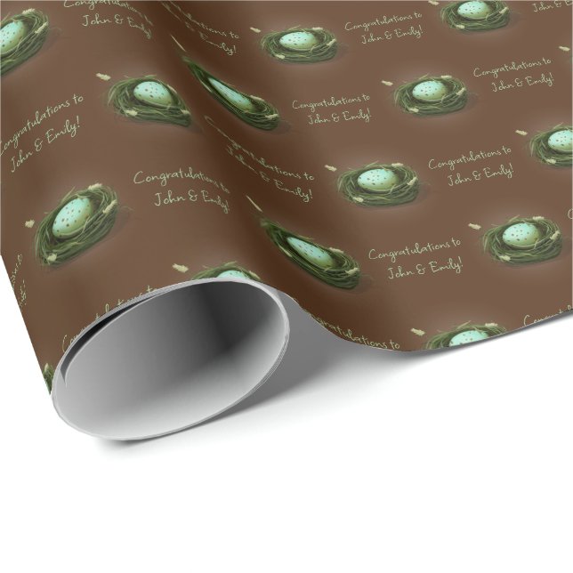 Small Bird Nest with Blue Speckled Egg Dark Brown Wrapping Paper (Roll Corner)