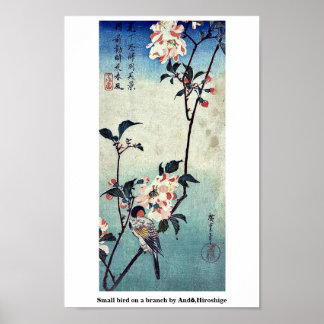 Small bird on a branch by Andō,Hiroshige Poster
