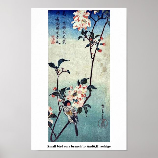 Small bird on a branch by Andō,Hiroshige Poster (Front)