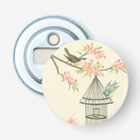 Small Birds Perched on a Branch and on a Birdcage