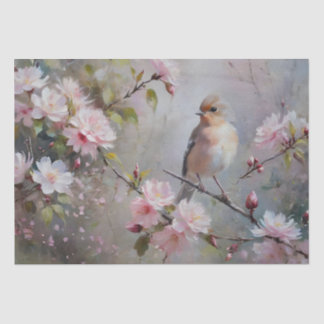 Small Birds with Blossoming Flowers Decoupage Tissue Paper