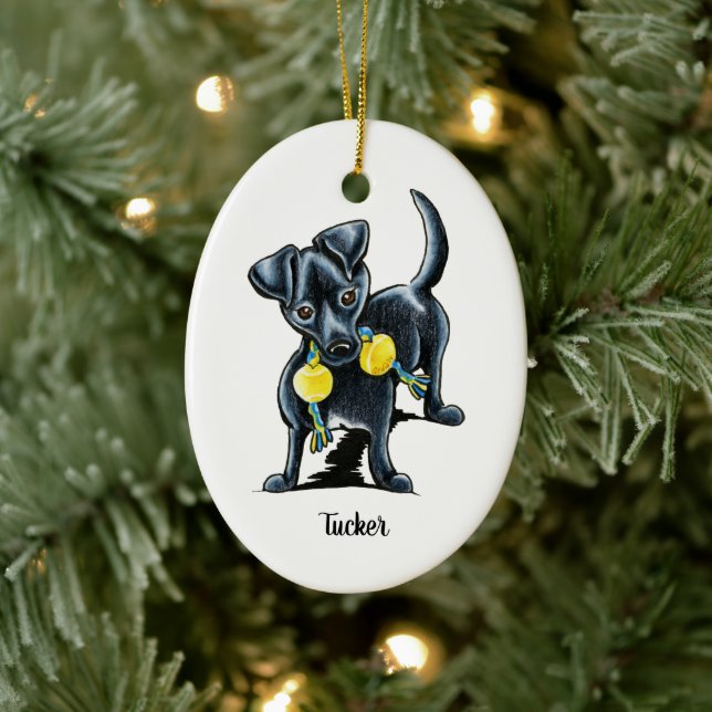 Small Black Dog Personalised Ceramic Tree Decoration (Tree)