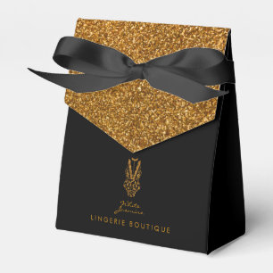 Small Black Favour Box With Gold Glitter Logo