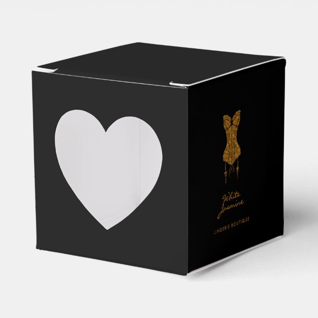 Small Black Gold Glitter Lingerie Boutique Favour Box (Front Side)