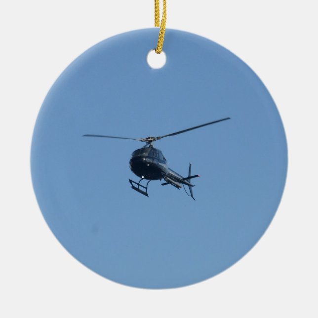 Small black helicopter. ceramic tree decoration (Front)