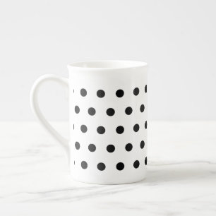Small Black Polka Dots on White Bone China Mug