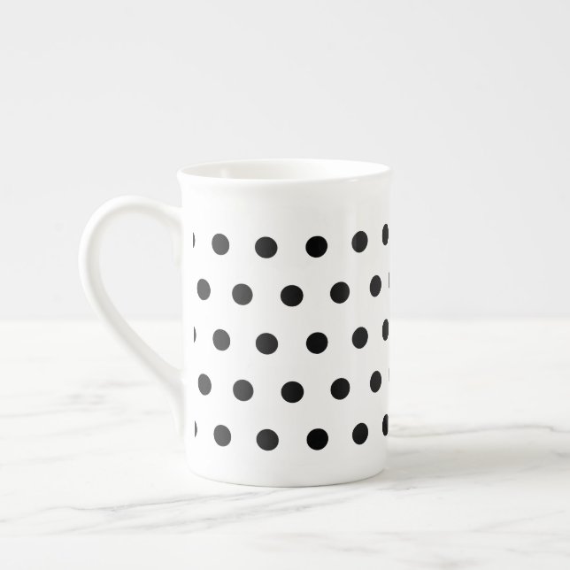 Small Black Polka Dots on White Bone China Mug (Left)
