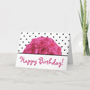 Small Black Polka Dots / Pink Roses Birthday Card