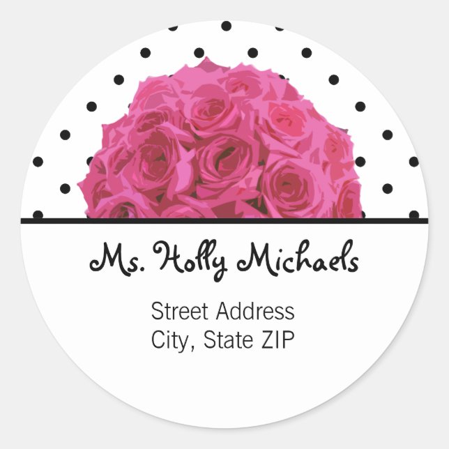 Small Black Polka Dots/ Rose Address Label Sticker (Front)