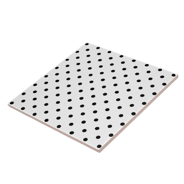 Small Black Polka dots white background Tile (Side)